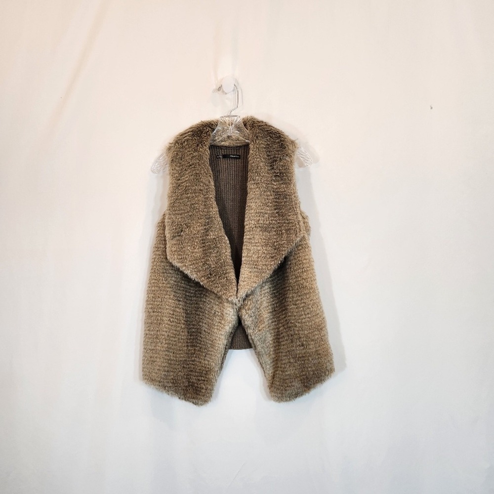 MAURICES Brown Faux Fur Knit Waterfall Open Front Cardigan Vest Womens Medium M